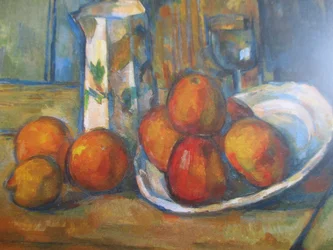 Stillleben mit Milchkrug und Obst